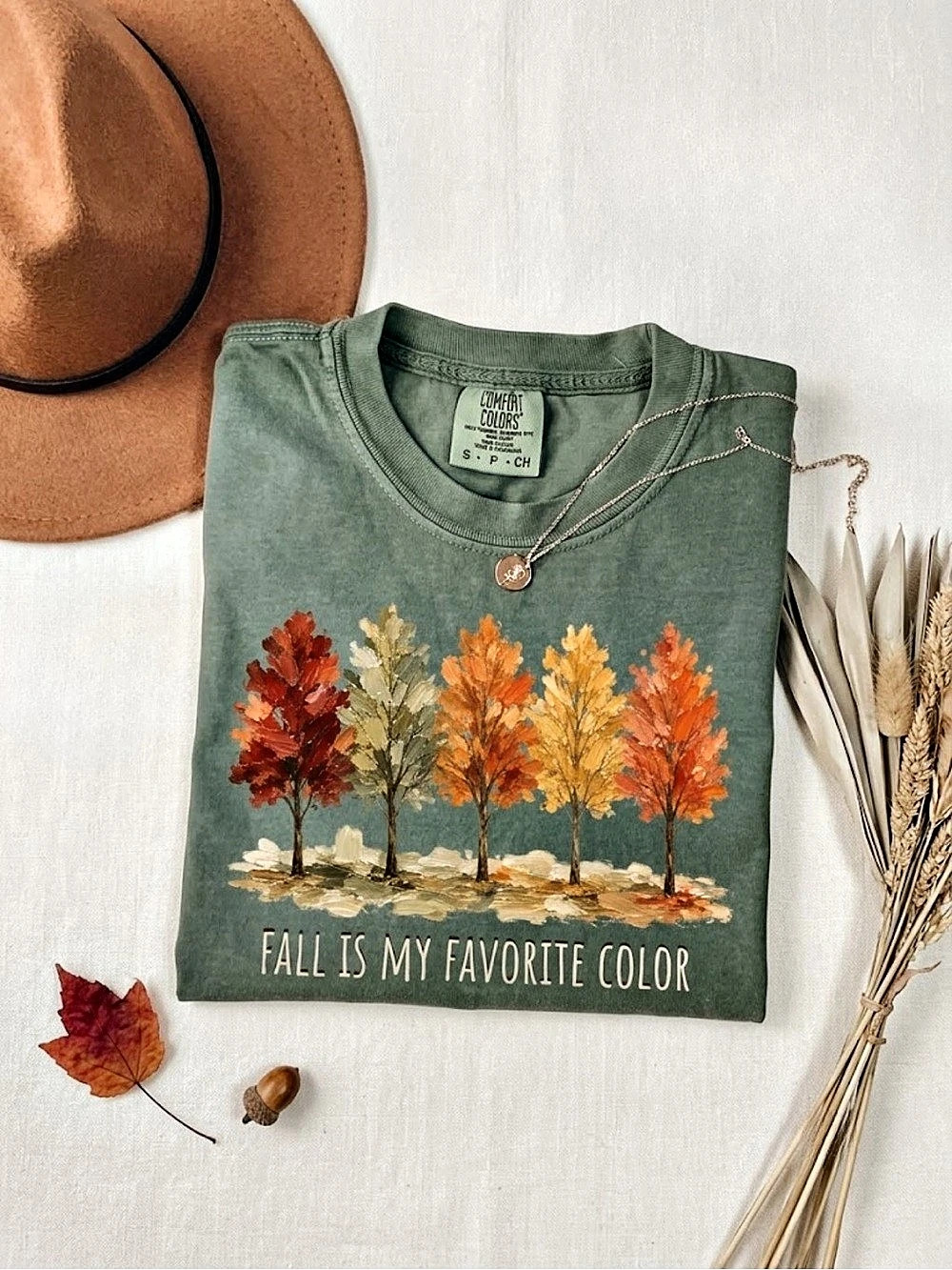 Comfort Colors Fall Is My Favorite Color Watercolor Trees T-Shirt Graphic Tee